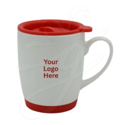 White China Mug with Red Lid & Base