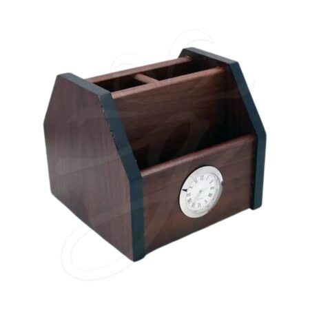 Wooden Desk Organizer with Built-in Clock