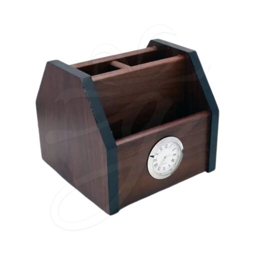 Wooden Desk Organizer with Built-in Clock