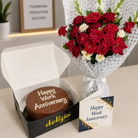Work Anniversary Cake & Flowers